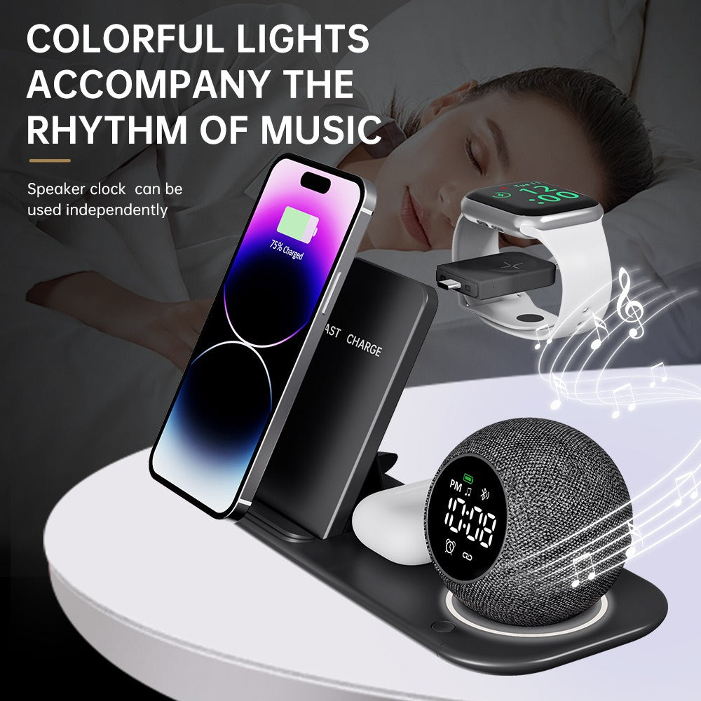Odyssey Six in one mobile phone watch headphones wireless charging clock alarm Bluetooth speaker night light