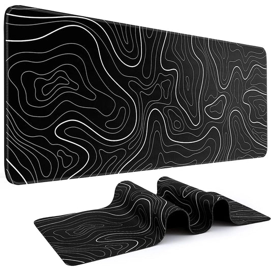 Odyssey 1Pcs Gaming Mouse Pad Large Keyboard Pad 31.5 x 11.8in Topographic Mouse Pad Black and White Mouse Pad for Keyboard with Anti-Sl
