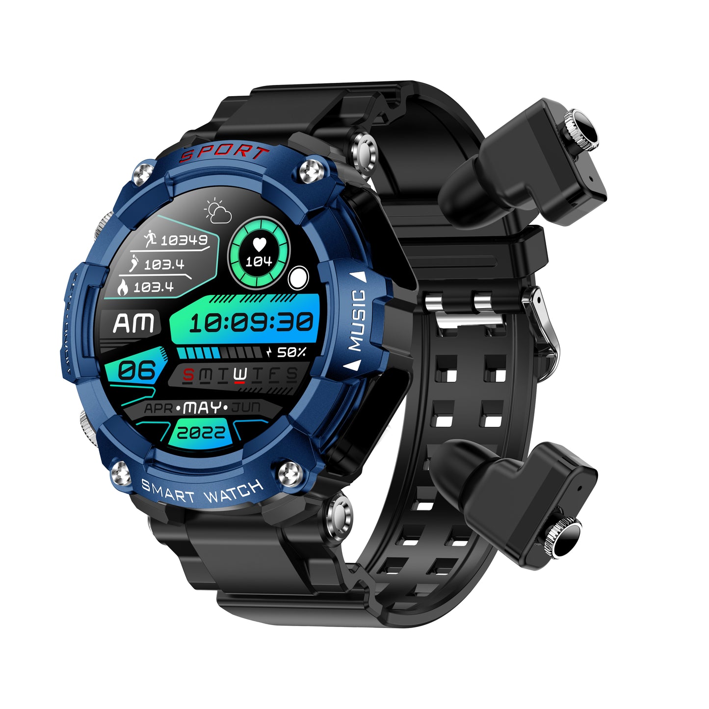 Odyssey T96 Smart Watch TWS 2 in 1 Bluetooth HD Call Recording Local Playback Health Monitoring