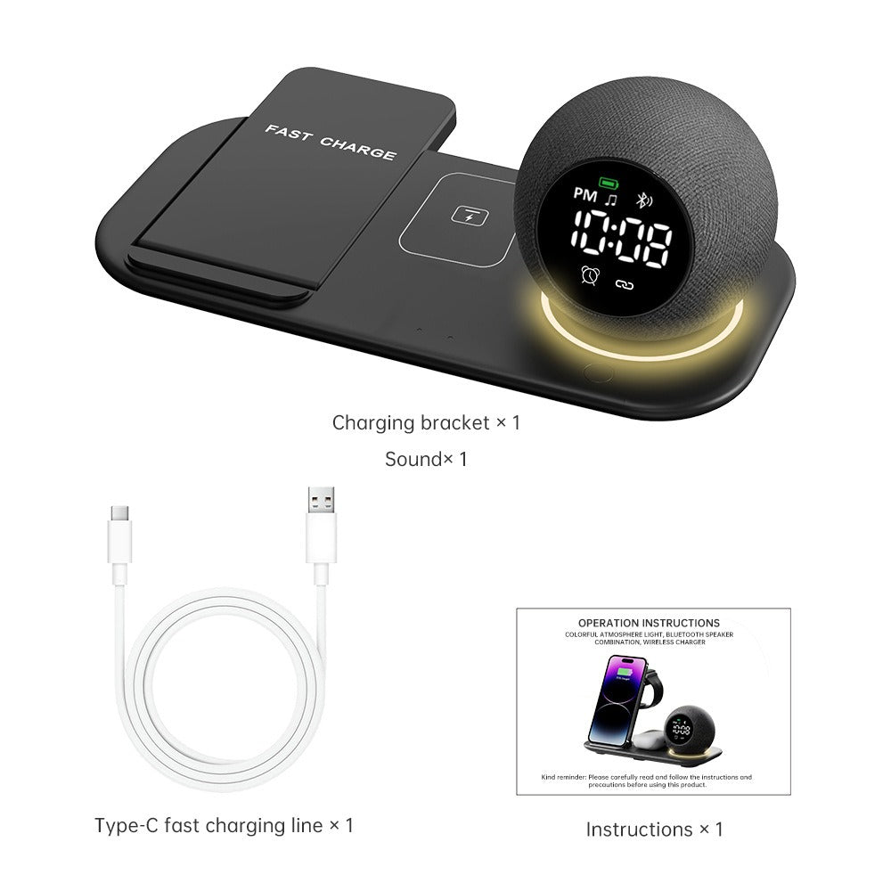 Odyssey Six in one mobile phone watch headphones wireless charging clock alarm Bluetooth speaker night light